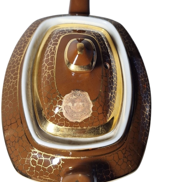 VINTAGE HALL CHINA CHOCOLATE BROWN/GOLD TRIM TEA POT 8 CUP # 0102 - Picture 3 of 12